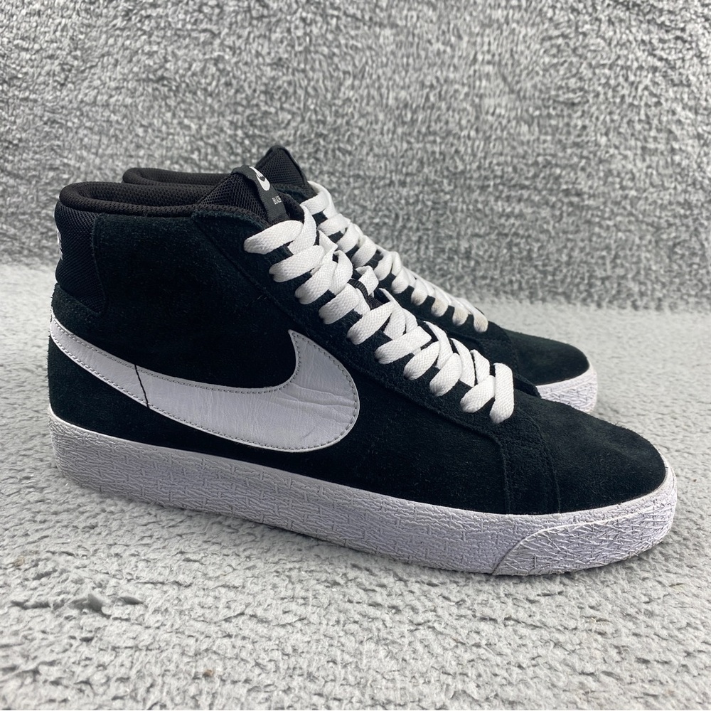 Nike SB Zoom Blazer Mid Skate Shoes Mens 9 Suede Black White Skateboarding Laces
